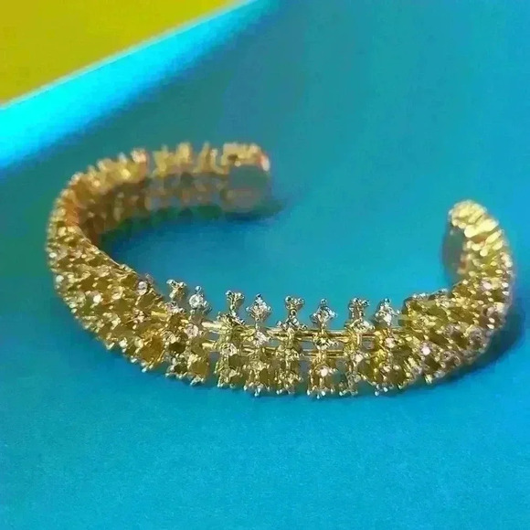 Gold-toned rhinestones cuff bracelet in like new condition - Picture 5 of 12